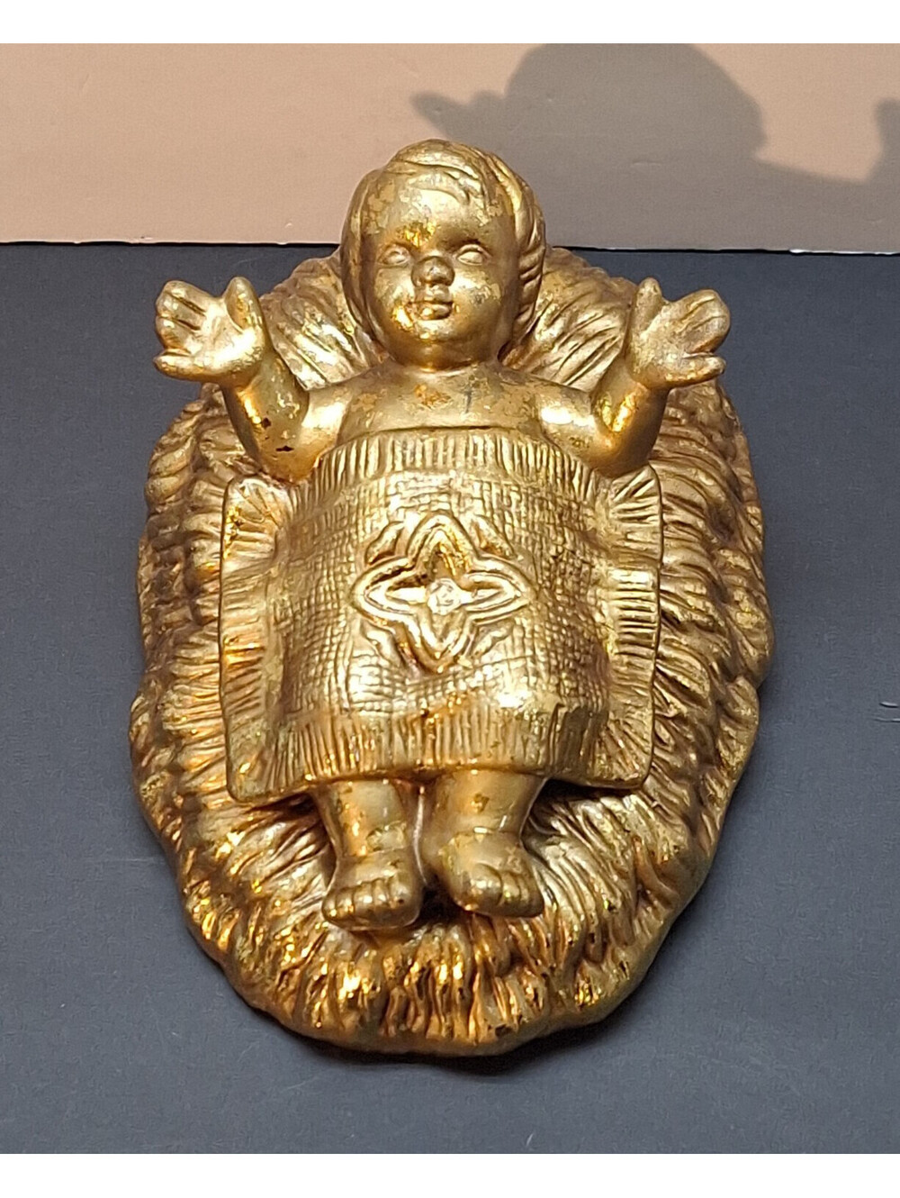Rare 1996 Otagiri/Enesco Metallic Gold Nativity Figure - Baby Jesus in Manger